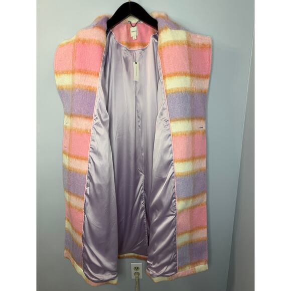 Anthropologie Maeve Wool Blend Plaid Long Coat Jacket Pink Romantic Sz L New - Picture 12 of 16